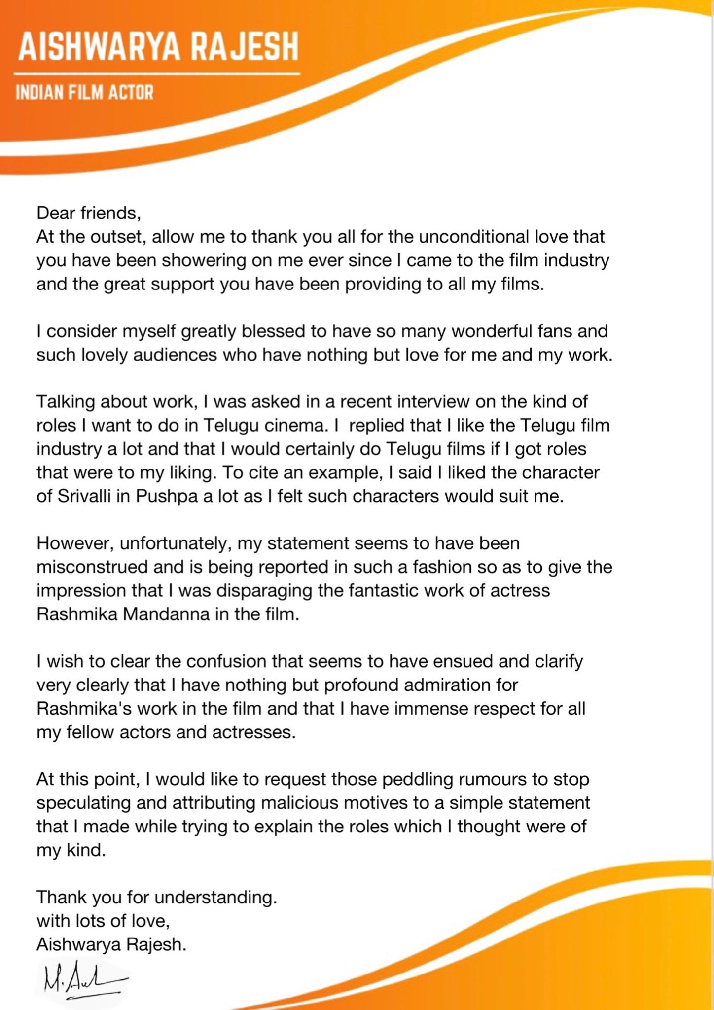 ஐஸ்வர்யா ராஜேஷ் கூறிய சர்ச்சைக்கு முற்றுப்புள்ளி வைத்த ராஷ்மிகா