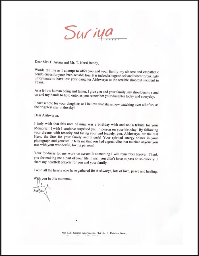 துப்பாக்கிச் சூட்டில் உயிரிழந்த ரசிகைக்கு சூர்யா அஞ்சலி