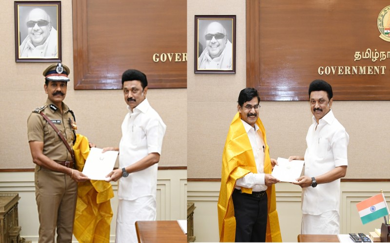 தமிழக தலைமைச் செயலாளர், டி.ஜி.பி. ஆகியோருக்கு பாராட்டு கடிதத்தை வழங்கிய வாழ்த்திய முதலமைச்சர்!