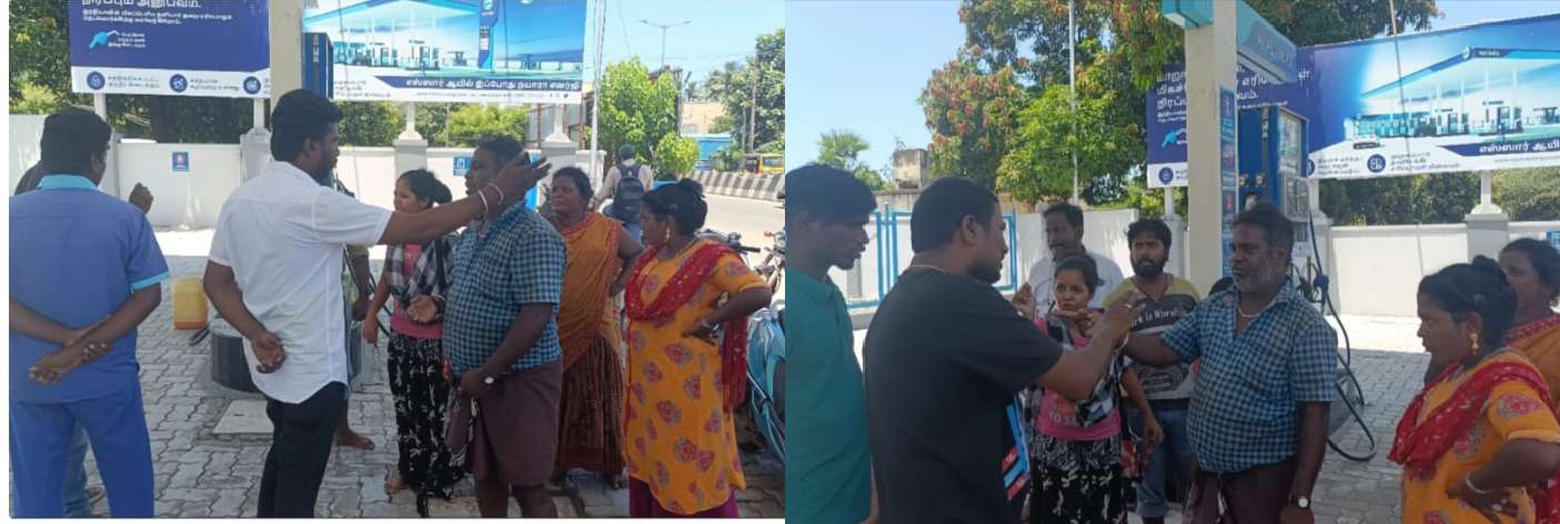 ஆவடி அடுத்து திருமுல்லைவாயல் பகுதி நயாரா பெட்ரோல் பங்கில், பெட்ரோலில் தண்ணீர் கலப்படம்.