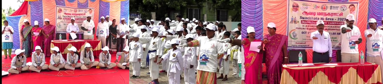 சிலம்பம் மற்றும் வில்லுப்பாட்டுகள் பாடி பருத்திப்பட்டு ஏரி தூய்மை பணி