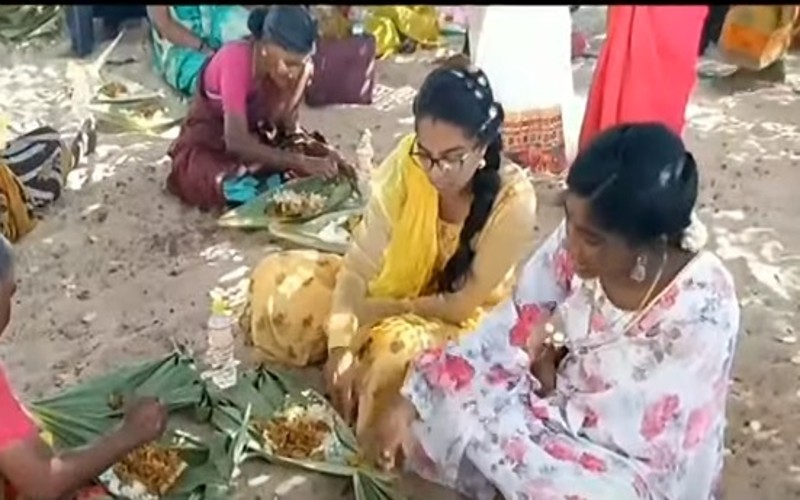 பனை ஓலை பட்டையில் கறி விருந்து கொடுத்து நடைபெற்ற திருவிழா!
