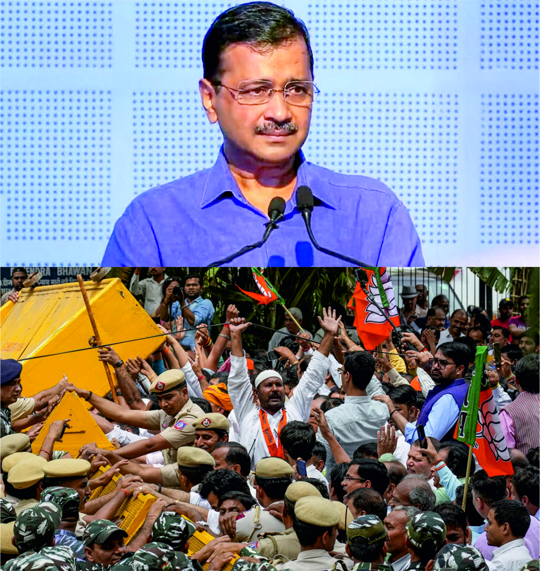 டெல்லி முதலமைச்சர் அரவிந்த் கெஜ்ரிவால் பதவி விலக கோரி பாஜகவினர் முற்றுகை போராட்டம்