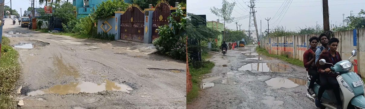 500 மீட்டர் சாலையில் 5000 பள்ளம்-பொதுமக்கள் அவதி 