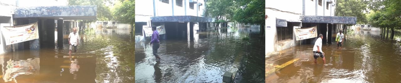 இ எஸ் ஐ அலுவலகம் தண்ணீரால் முழ்கி குளம் போல் காட்சி