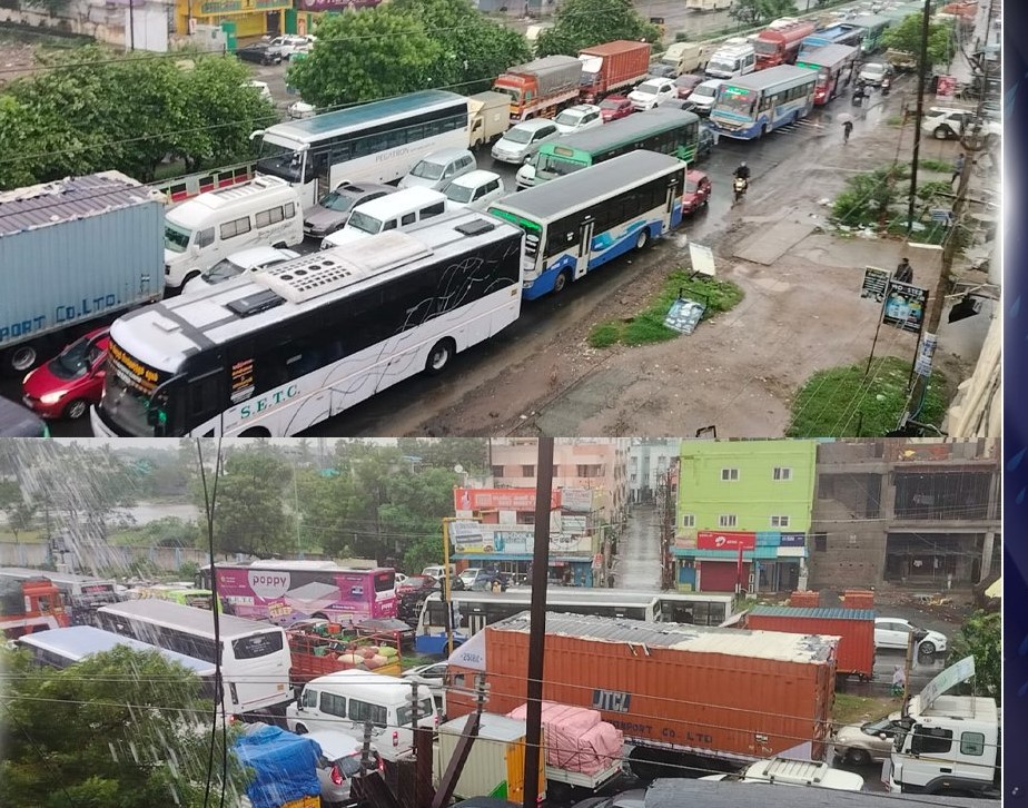 தத்தளிக்கும் தலைநகரம்... ஜிஎஸ்டி சாலையில் போக்குவரத்து நெரிசல்!