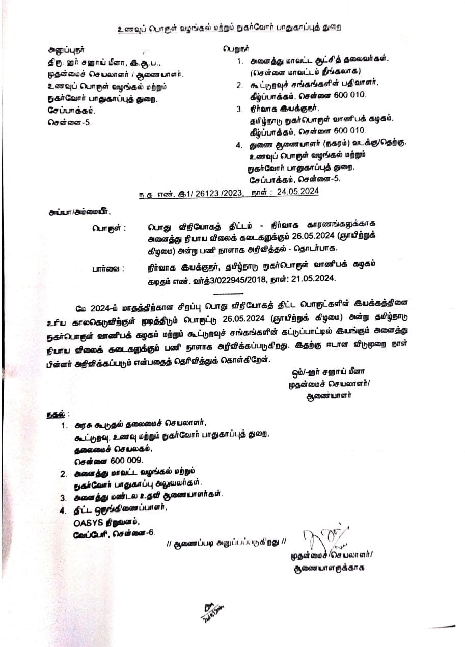 ரேஷன் கடைகள் நாளை இயங்கும்