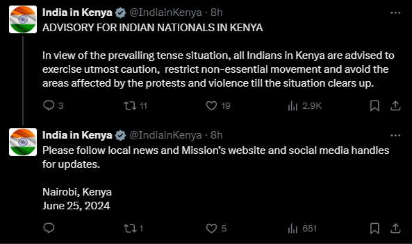 கென்யாவில் வசிக்கும் இந்தியர்களுக்கு எச்சரிக்கை - இந்திய தூதரகம்