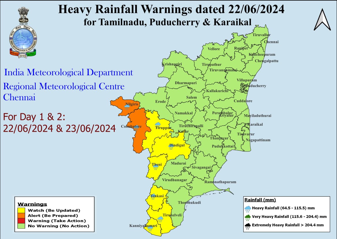 நீலகிரி, கோவையில் இன்றும் நாளையும் ஆரஞ்சு எச்சரிக்கை