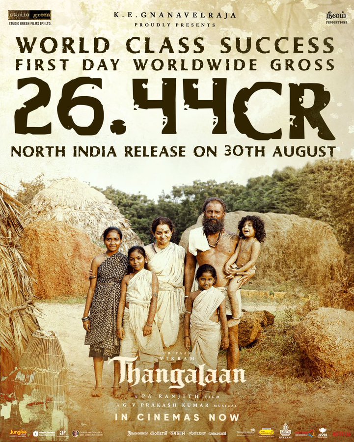 முதல் நாளில் 25 கோடியை தாண்டிய 'தங்கலான்' பட வசூல்.... அதிகாரப்பூர்வ அறிவிப்பு!