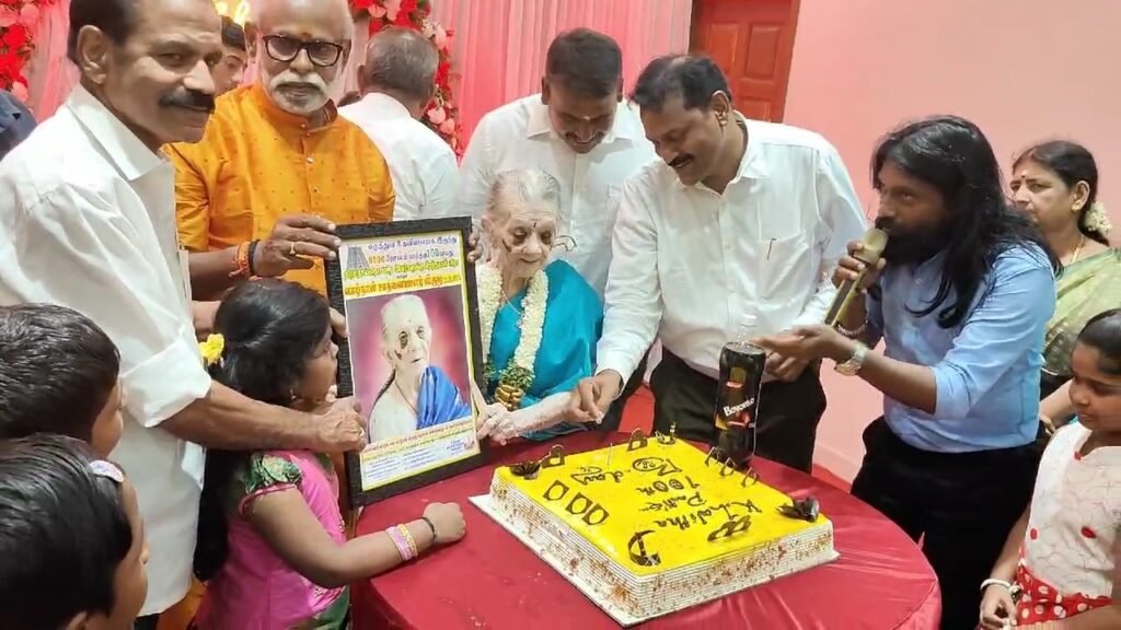 சென்னையில் 4 தலைமுறையை கண்ட பாட்டி தனது பேரப்பிள்ளைகளுடன் 100வது பிறந்த நாளை கேக் வெட்டி கொண்டாடினார்.