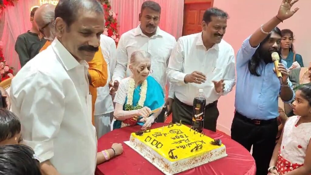 சென்னையில் 4 தலைமுறையை கண்ட பாட்டி தனது பேரப்பிள்ளைகளுடன் 100வது பிறந்த நாளை கேக் வெட்டி கொண்டாடினார்.