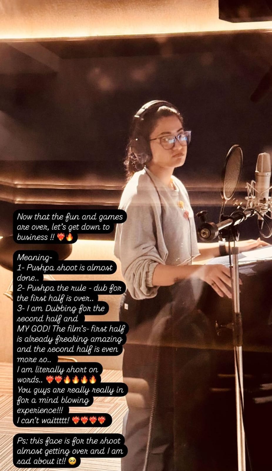 'புஷ்பா 2 - தி ரூல்' படத்தின் டப்பிங் பணியில் நடிகை ராஷ்மிகா!