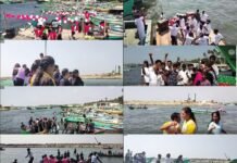 படகுகளில் பயணித்தவாறு கேக் வெட்டி  கிறிஸ்துமஸ் கொண்டாட்டம்
