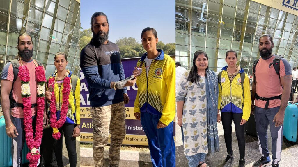 கராத்தே போட்டியில் 2 ஆண்டுகளாக பதக்கம் வென்ற சஸ்மிதா மாணவிக்கு கோவையில் உற்சாக வரவேற்பு…!