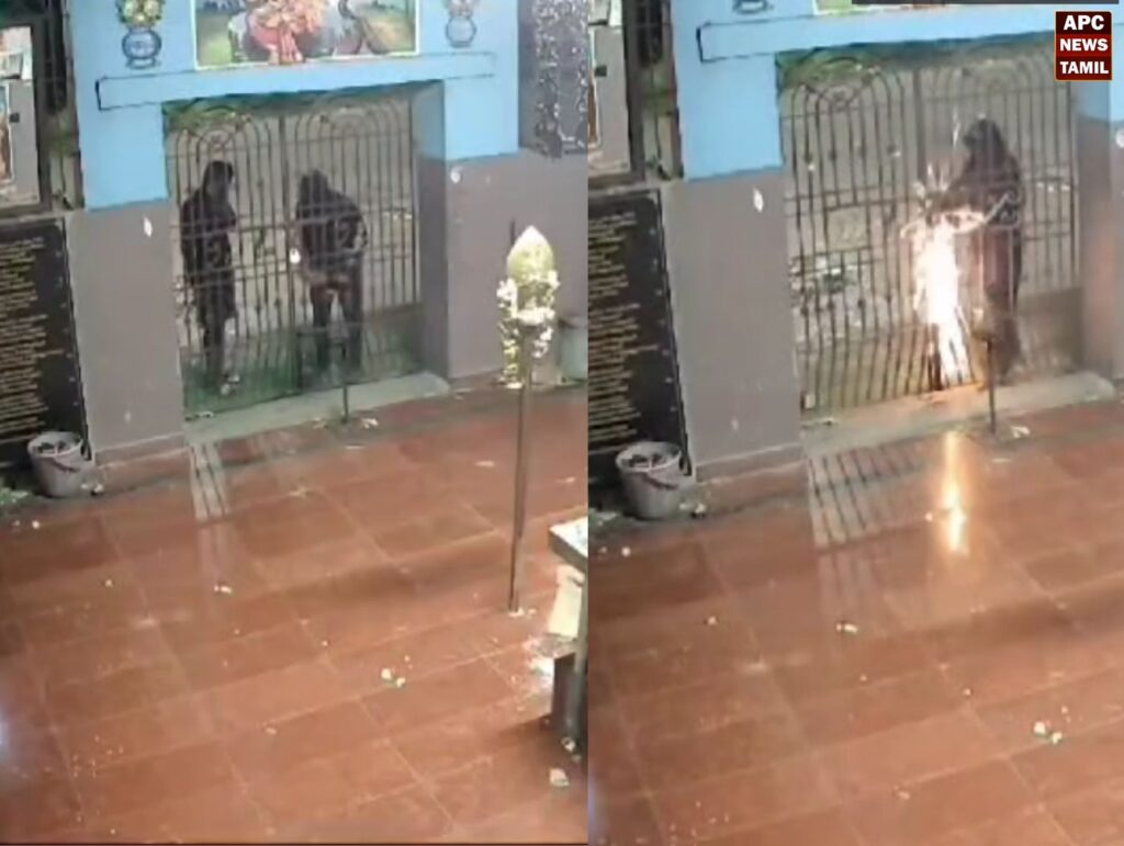 தீப்பொறி பறக்க பூட்டை அறுத்த கொள்ளையர்கள்… தப்பியது உண்டியல் பணம்… - முருகன் கோவிலில் கொள்ளை முயற்சி!
