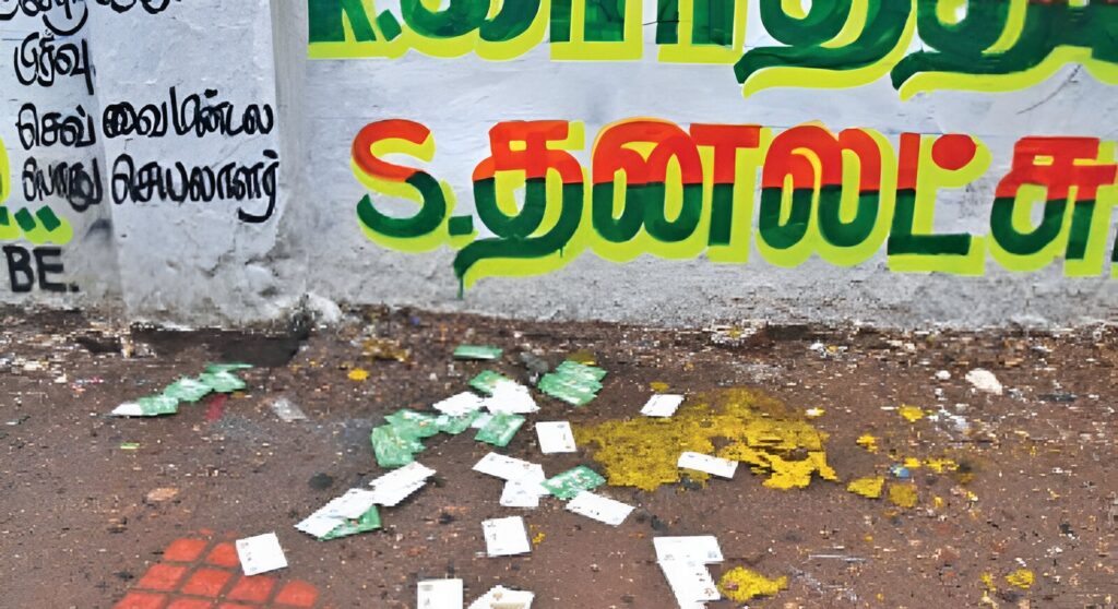 அதிமுகவில் கோஷ்டி பூசல் வெடித்தது… உறுப்பினர் அட்டைகள் ரோட்டில் வீசப்பட்டதால் பரபரப்பு…