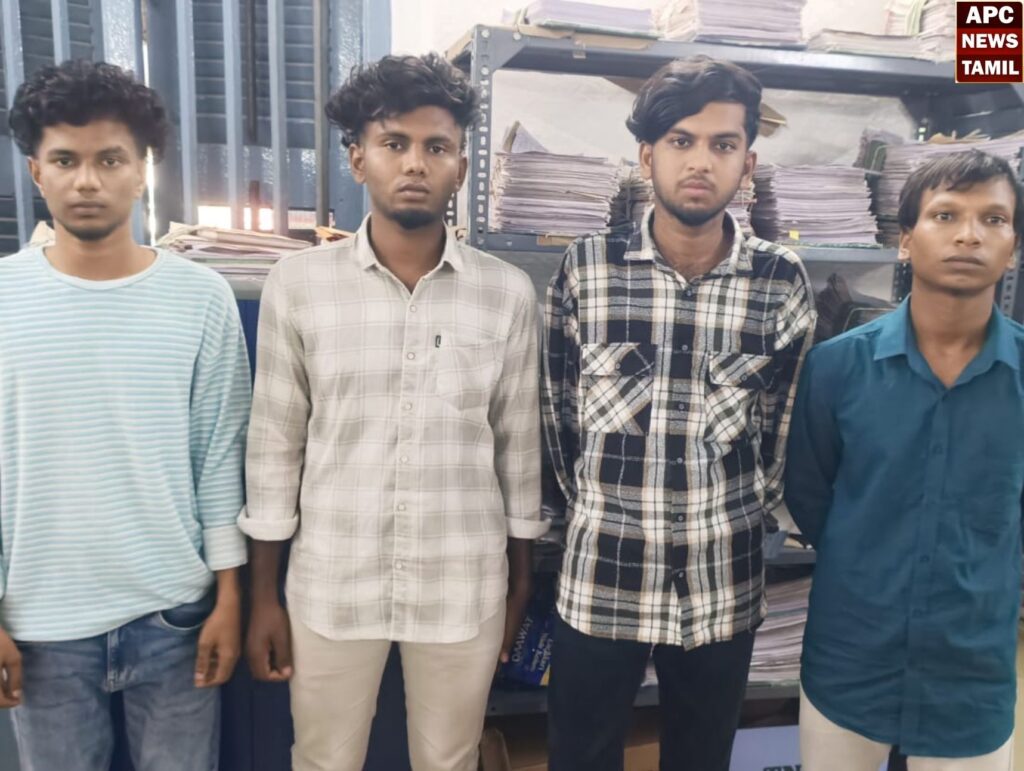 தேசிய நெடுஞ்சாலையில் உயிரை பணயம் வைத்து 'வீலிங்' சாகசம்!  4 இளைஞர்கள் அதிரடி கைது…