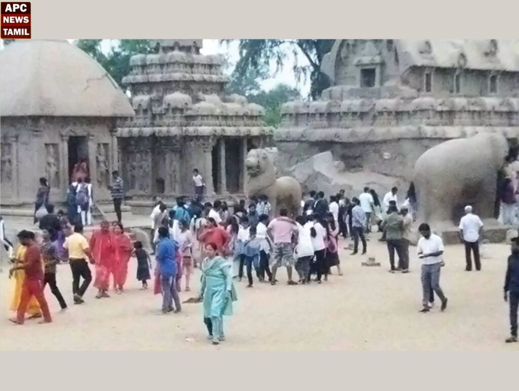 மாமல்லபுரத்திற்கு குவிந்த சுற்றுலா பயணிகள்!! கடும் போக்குவரத்து நெரிசல்!!