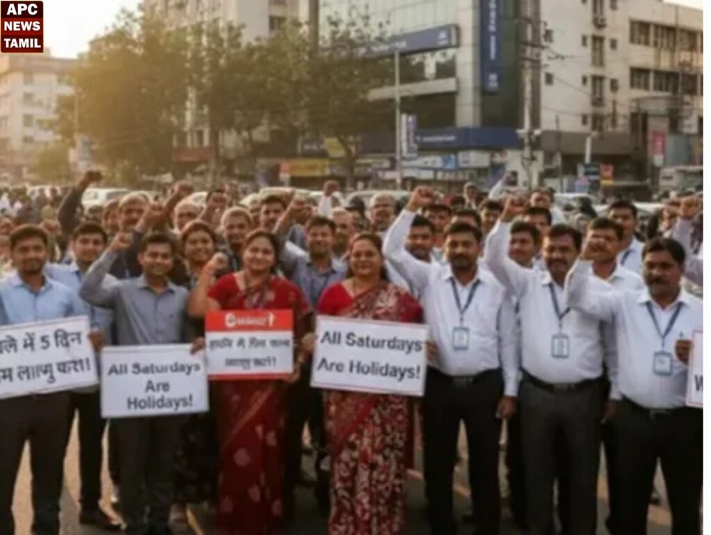 வங்கி பணிகள் முடங்கும் அபாயம்!! வங்கி ஊழியர்கள் நாடு முழுவதும் போராட்டம்… 