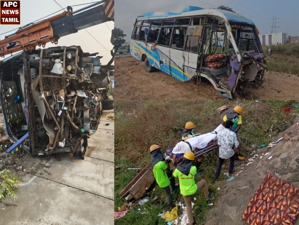 ஆன்மீக சுற்றுலா சென்ற பேருந்து கவிழ்ந்து விபத்து!! 20 பெண் பக்தர்கள் படுகாயம்… ஒருவர் பலி!!