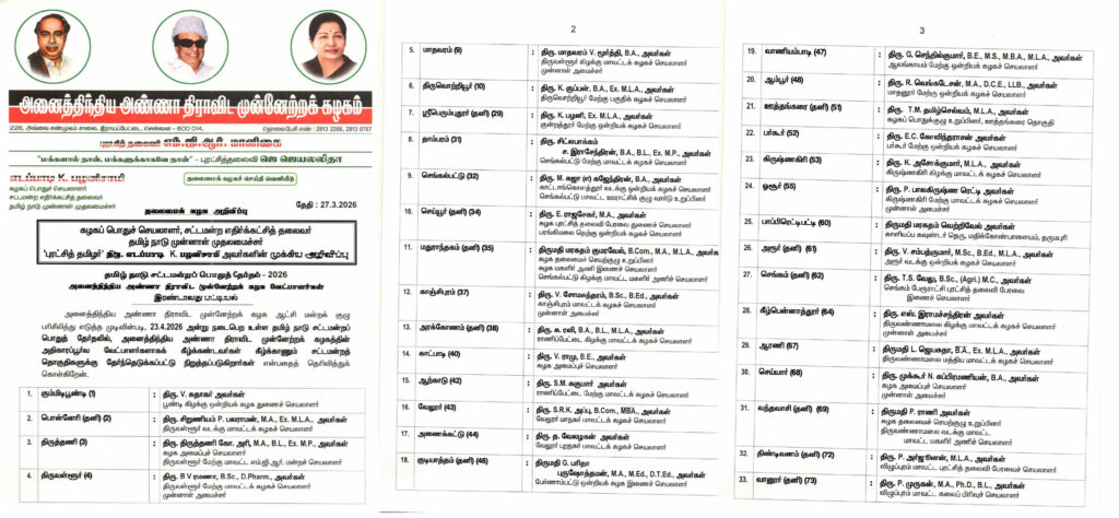 127 தொகுதிகளுக்கான அதிமுகவின் 2-ம் கட்ட வேட்பாளர் பட்டியலை வெளியிட்டார் எடப்பாடி பழனிசாமி!