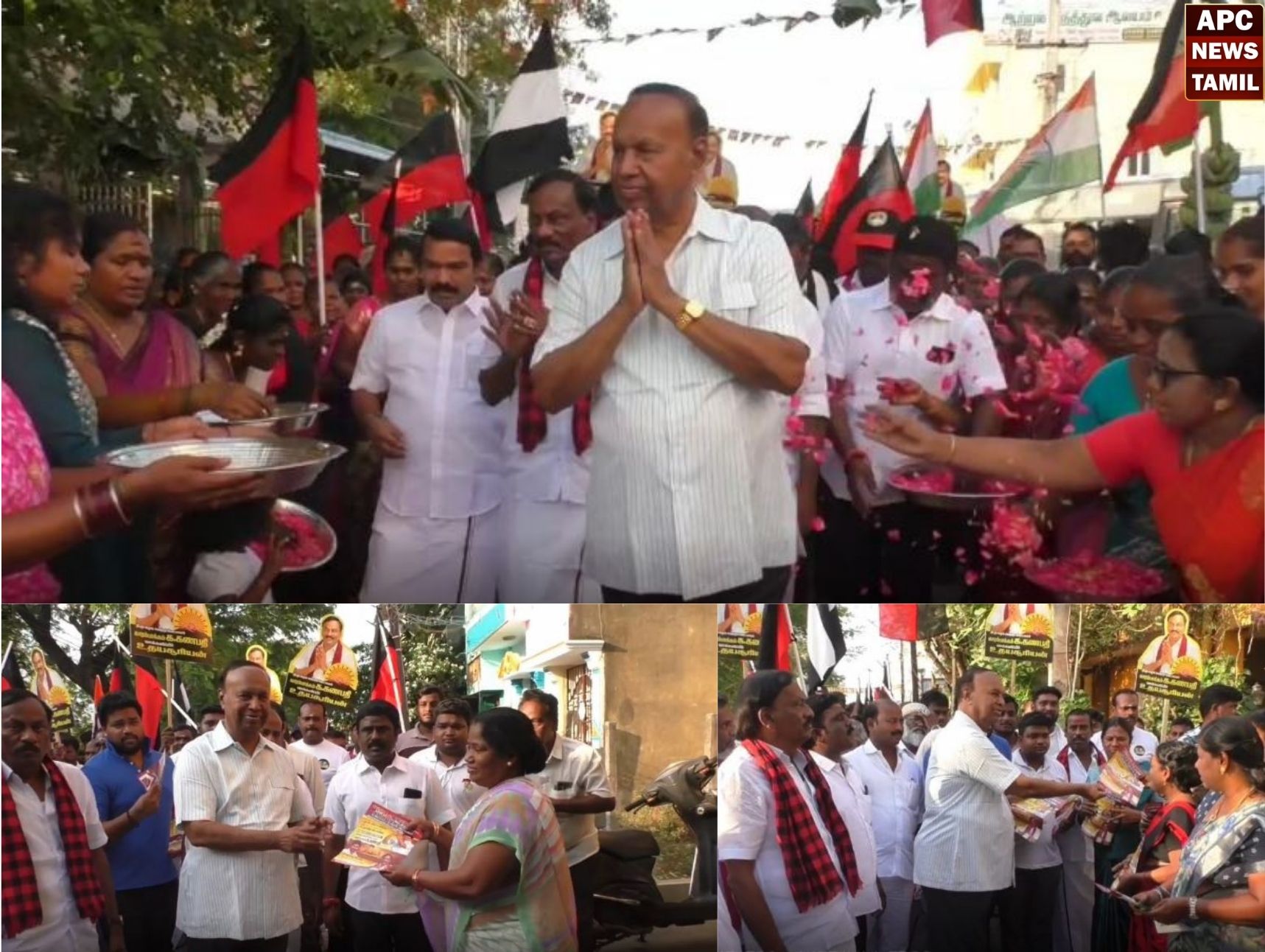 அய்ப்பாக்கம் தொகுதியில் – ”ஸ்டாலின் தொடரட்டும்” தமிழ்நாடு வெல்லட்டும்” என கோலமிட்டு திமுக வேட்பாளருக்கு பெண்கள் உற்சாக வரவேற்பு