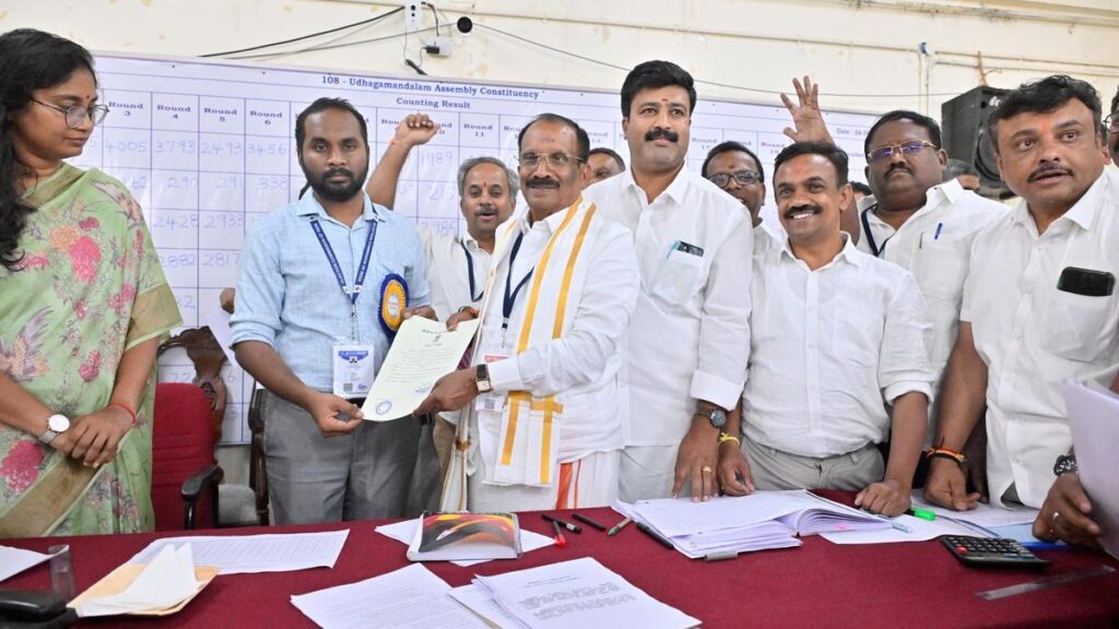ஊட்டி தொகுதியில் வெற்றி பெற்ற போஜராஜனுக்கு பாஜக உற்சாக வரவேற்பு…