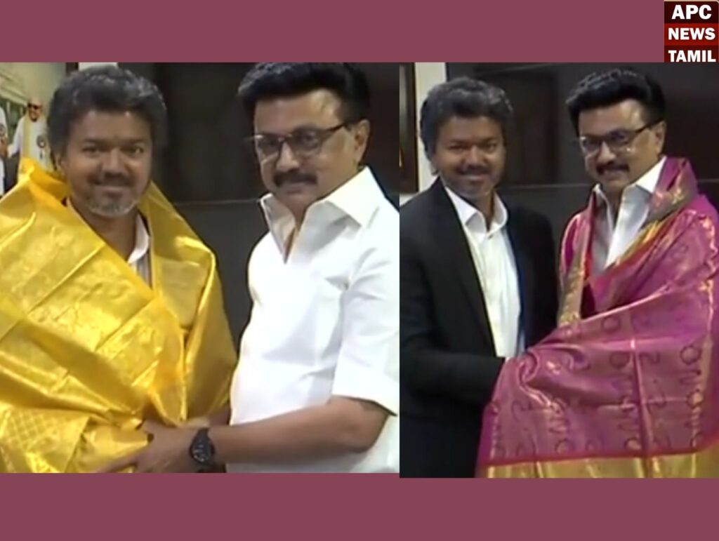 தி.மு.க தலைவா் மு.க.ஸ்டாலினை சந்தித்து வாழ்த்துகளை பெற்றார் முதல்வர் விஜய்
