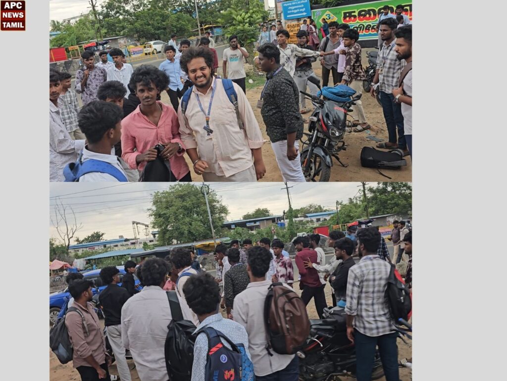 ஆவடியில்  நடுரோட்டில் மோதிக்கொண்ட கல்லூரி மாணவர்கள்… வீடியோ எடுத்த செய்தியாளர்களைப் பார்த்ததும் ஓட்டம்!