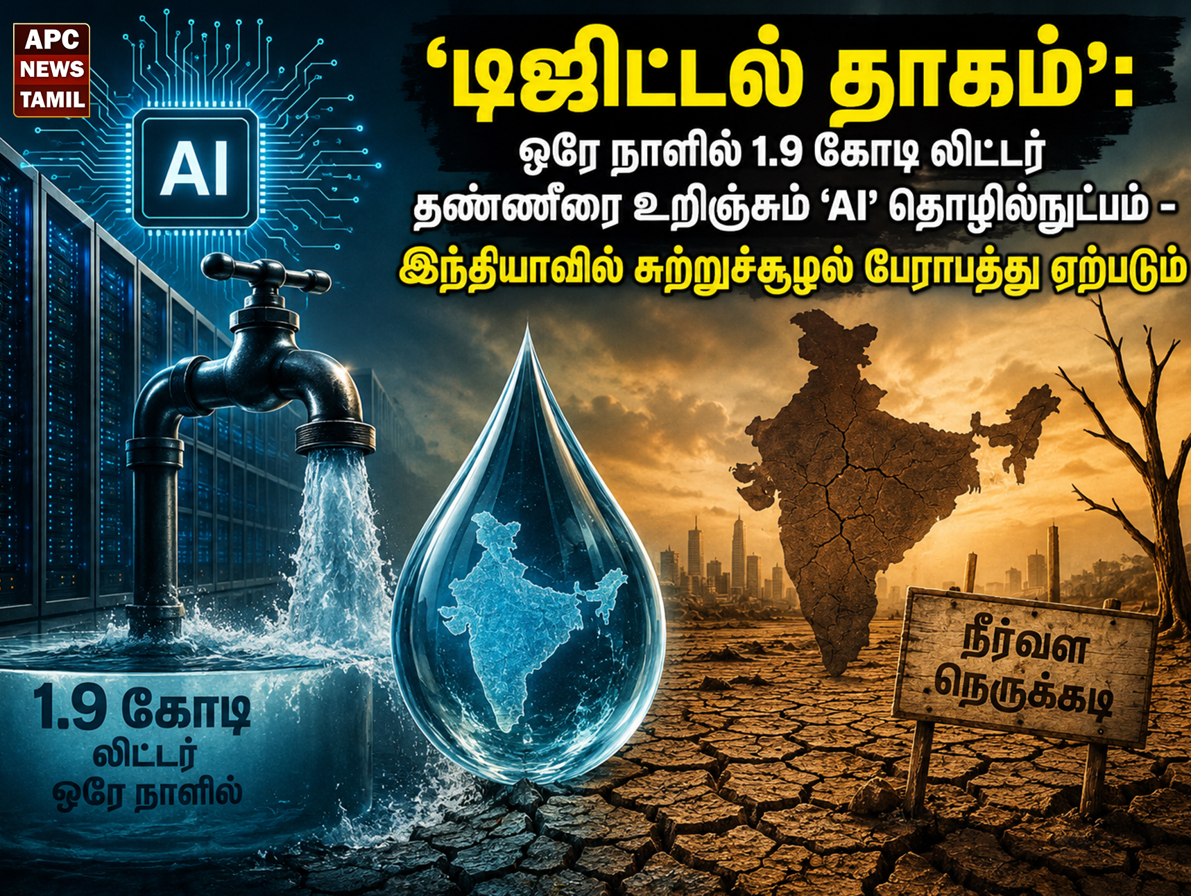 டிஜிட்டல் தாகம்’: ஒரே நாளில் 1.9 கோடி லிட்டர் தண்ணீரை உறிஞ்சும் ‘AI’ தொழில்நுட்பம் – இந்தியாவில் சுற்றுச்சூழல் பேராபத்து ஏற்படும் என நிபுணர்கள் எச்சரிக்கை!