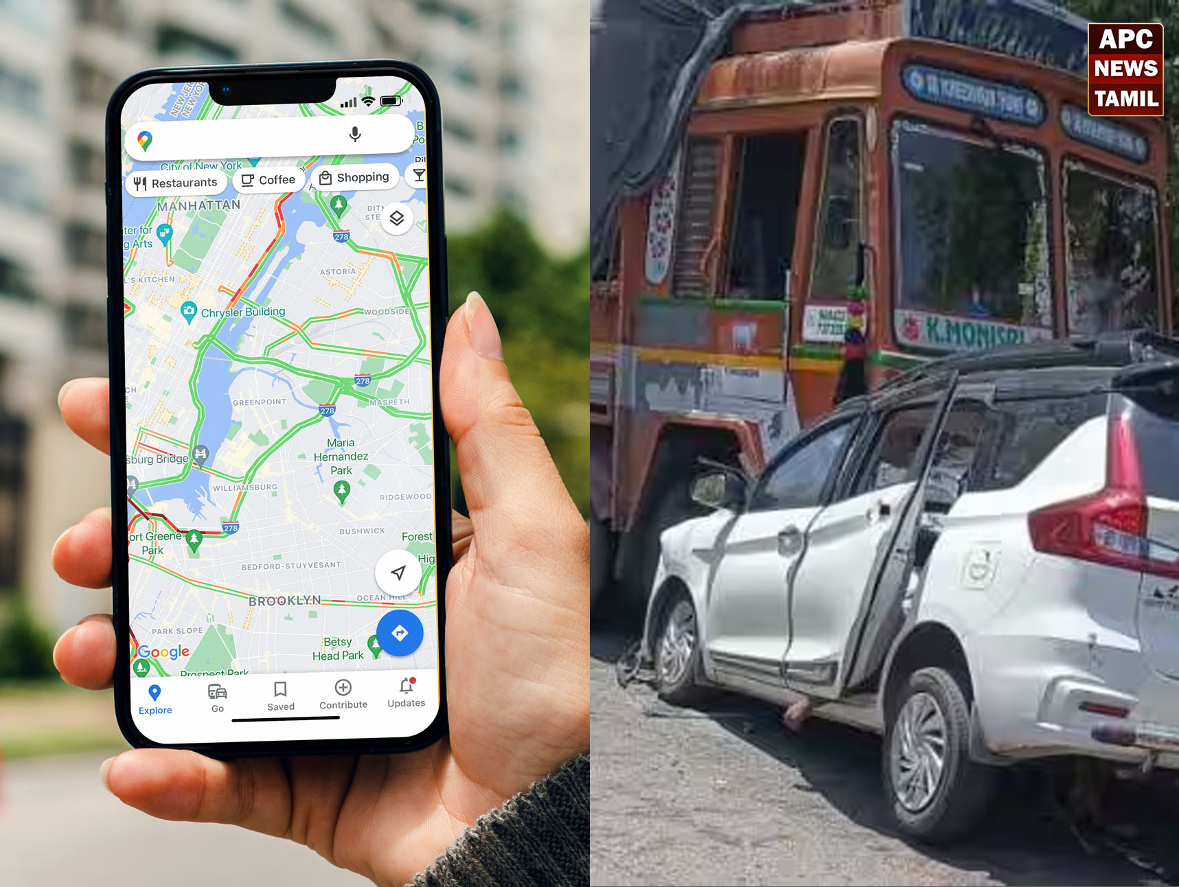 கூகுள் மேப் காட்டிய தவறான வழி: லாரி – கார் நேருக்கு நேர் மோதி ஒருவர் பலி, 3 பேர் படுகாயம்