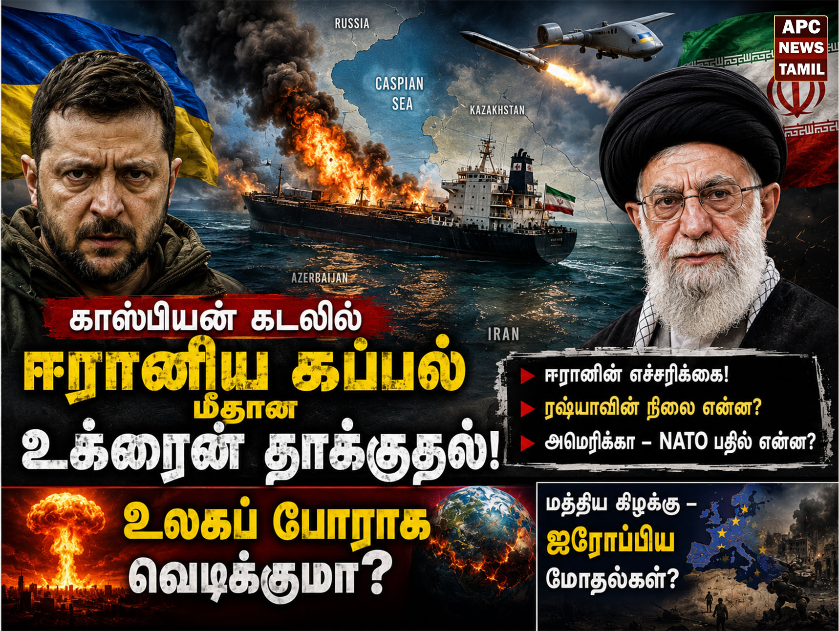 காஸ்பியன் கடலில் ஈரானிய கப்பல் மீதான உக்ரைன் தாக்குதல்: உலகப் போராக வெடிக்குமா மத்திய கிழக்கு – ஐரோப்பிய மோதல்கள்?
