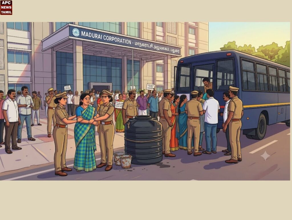மதுரையில் பரபரப்பு - மாநகராட்சி முன் சாக்கடையில் குளிக்க முயன்ற பெண் கவுன்சிலர் உள்பட 10 பேர் கைது!