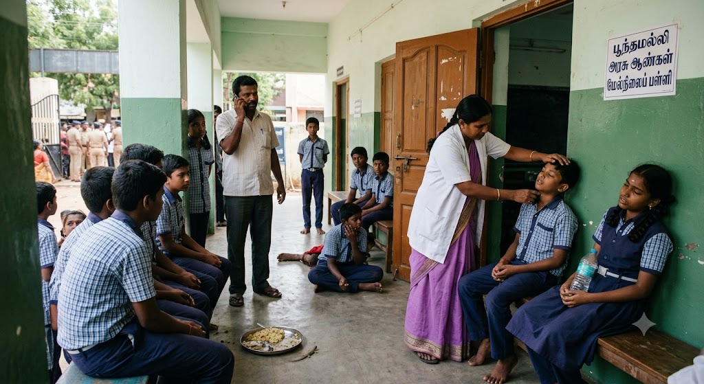 பள்ளியில் பரிமாறப்பட்ட உணவில் பல்லி: 17 மாணவர்களுக்கு வாந்தி, மயக்கம்! பூந்தமல்லியில் பரபரப்பு!