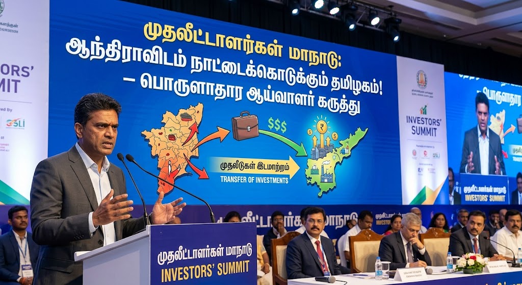 முதலீட்டாளர்கள் மாநாடு: ஆந்திராவிடம் நாட்டைக்கொடுக்கும் தமிழகம்! – பொருளாதார ஆய்வாளர் கருத்து