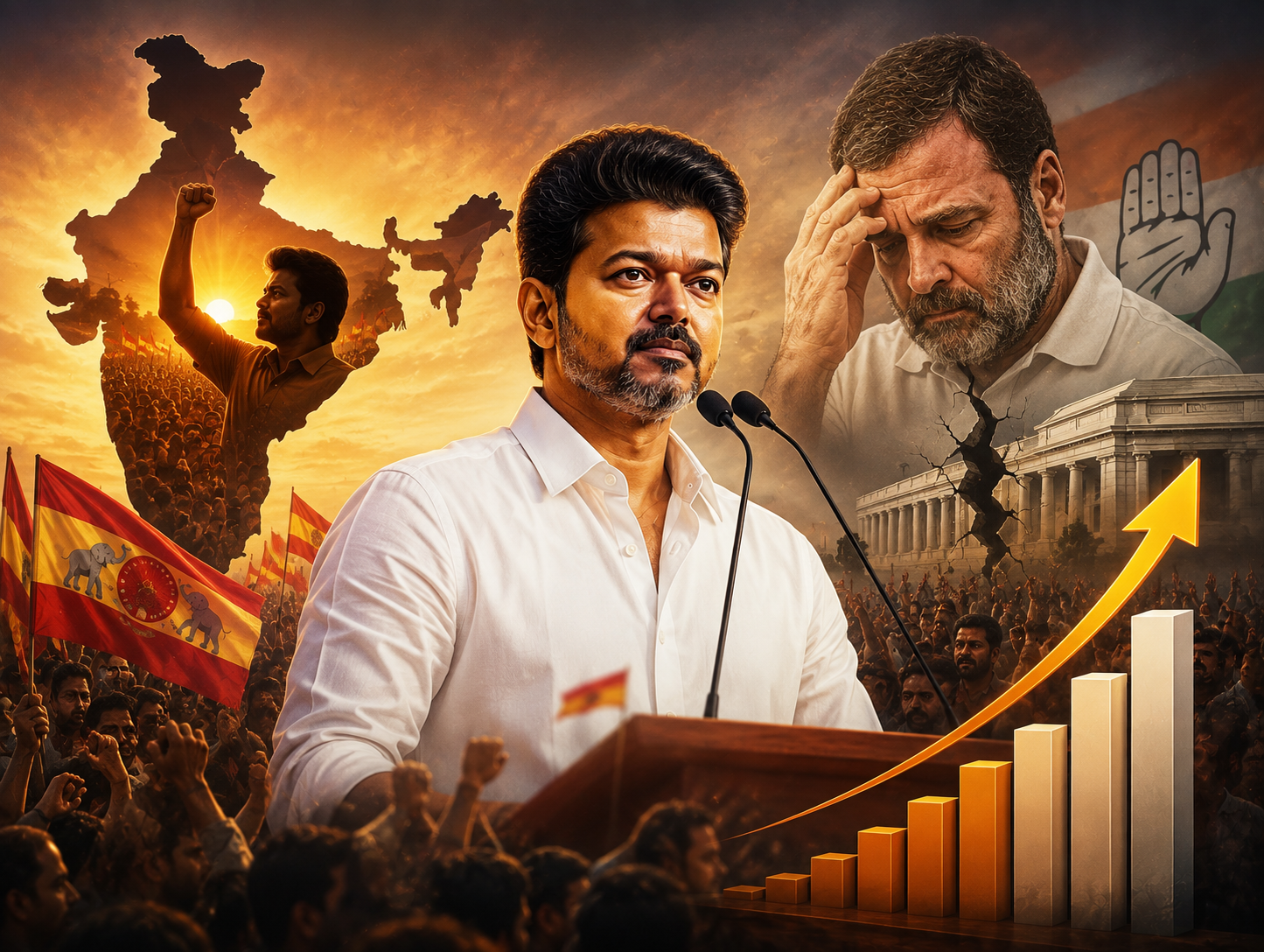 தேசிய அரசியலில் விஜய்யின் எழுச்சி: காங்கிரஸ் கட்சியில் உதித்த புதிய நெருக்கடியும் புயலைக் கிளப்பும் கருத்துக்கணிப்புகளும்!