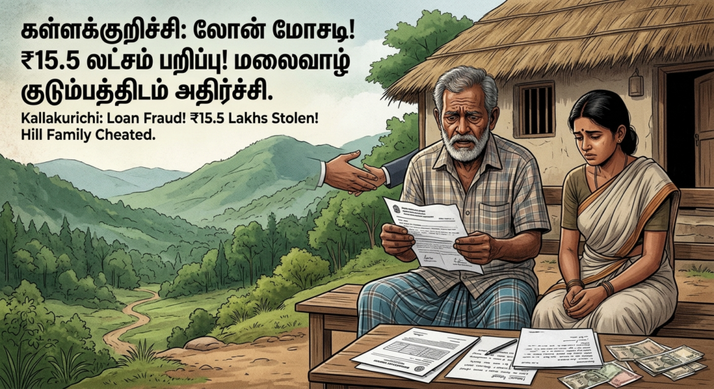 கள்ளக்குறிச்சியில் அதிர்ச்சி: லோன் தருவதாகக் கூறி மலைவாழ் குடும்பத்திடம் ₹15.5 லட்சம் மோசடி!