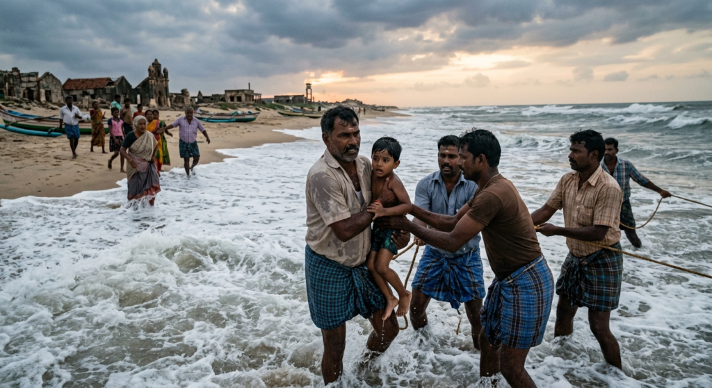 தனுஷ்கோடியில் சோகம் தவிர்ப்பு: கடல் அலையில் சிக்கிய ஆந்திரக் குழந்தை — உயிரைப் பணயம் வைத்துக் காப்பாற்றிய மீனவர்கள்!