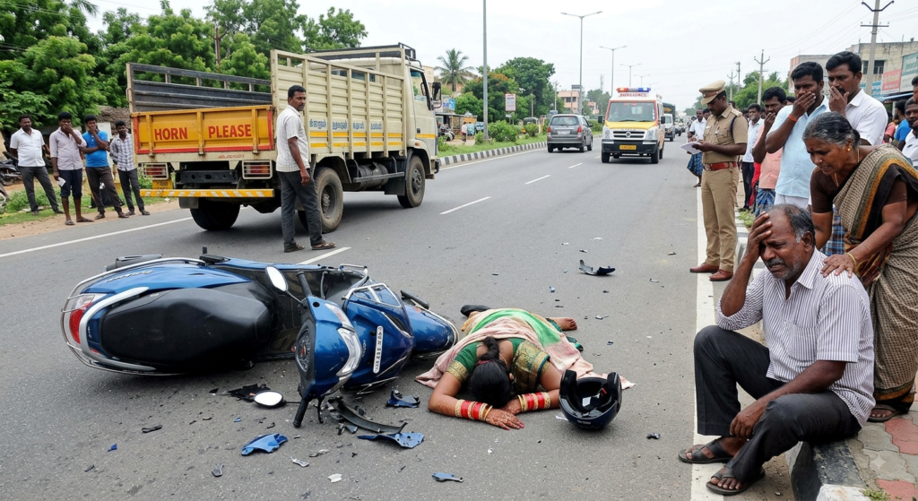 திருவொற்றியூர் அருகே கொடூரம்: தந்தையுடன் இருசக்கர வாகனத்தில் சென்ற பெண் லாரி மோதி பலி — 3 மாதத்தில் திருமணம் நடக்கவிருந்த நிலையில் நேர்ந்த சோகம்!