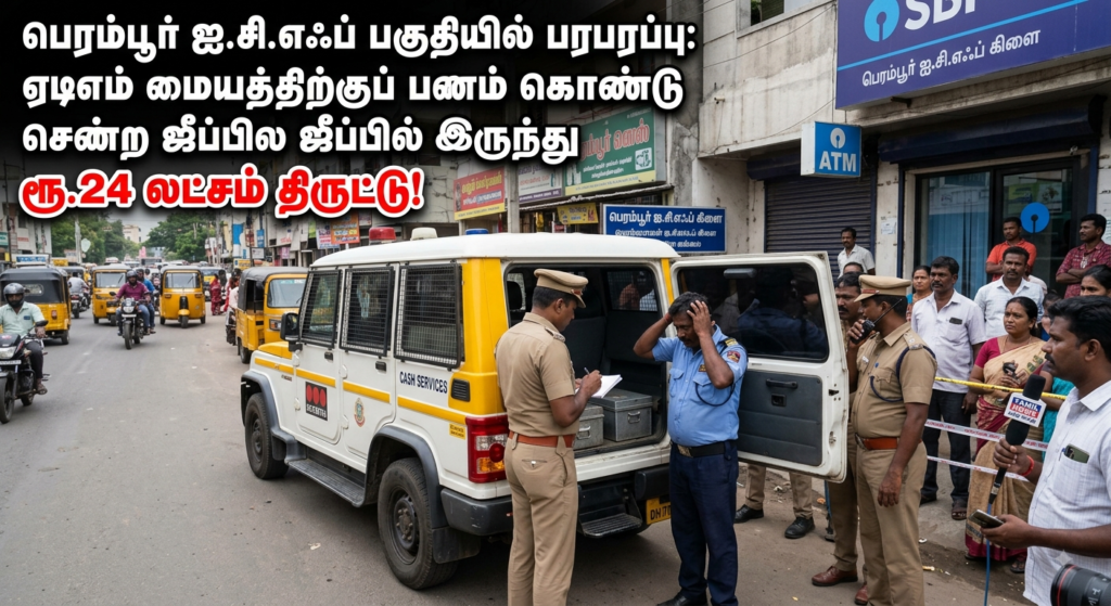 பெரம்பூர் ஐ.சி.எஃப் பகுதியில் பரபரப்பு: ஏடிஎம் மையத்திற்குப் பணம் கொண்டு சென்ற ஜீப்பில் இருந்து ரூ.24 லட்சம் திருட்டு!