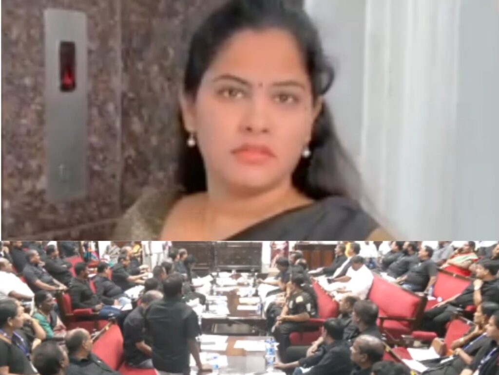 வார்டு மேம்பாட்டு நிதி வழங்கக் கோரி கருப்பு உடையில் மேயர் பிரியா & திமுக கவுன்சிலர்கள்