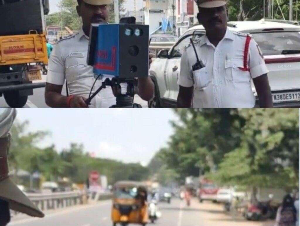 கோவை போக்குவரத்து போலீஸாரின் அதிரடி வேட்டை! அவர் ஹெல்மட்டே போடல... நம்பர் பிளேட்டே இல்ல... ரொம்ப ஸ்பீடா வராரு!வேகத்தைக் துல்லியமாகக் கணிக்கும் நவீன 'ஸ்பீடு கன்' கேமராக்கள்: 