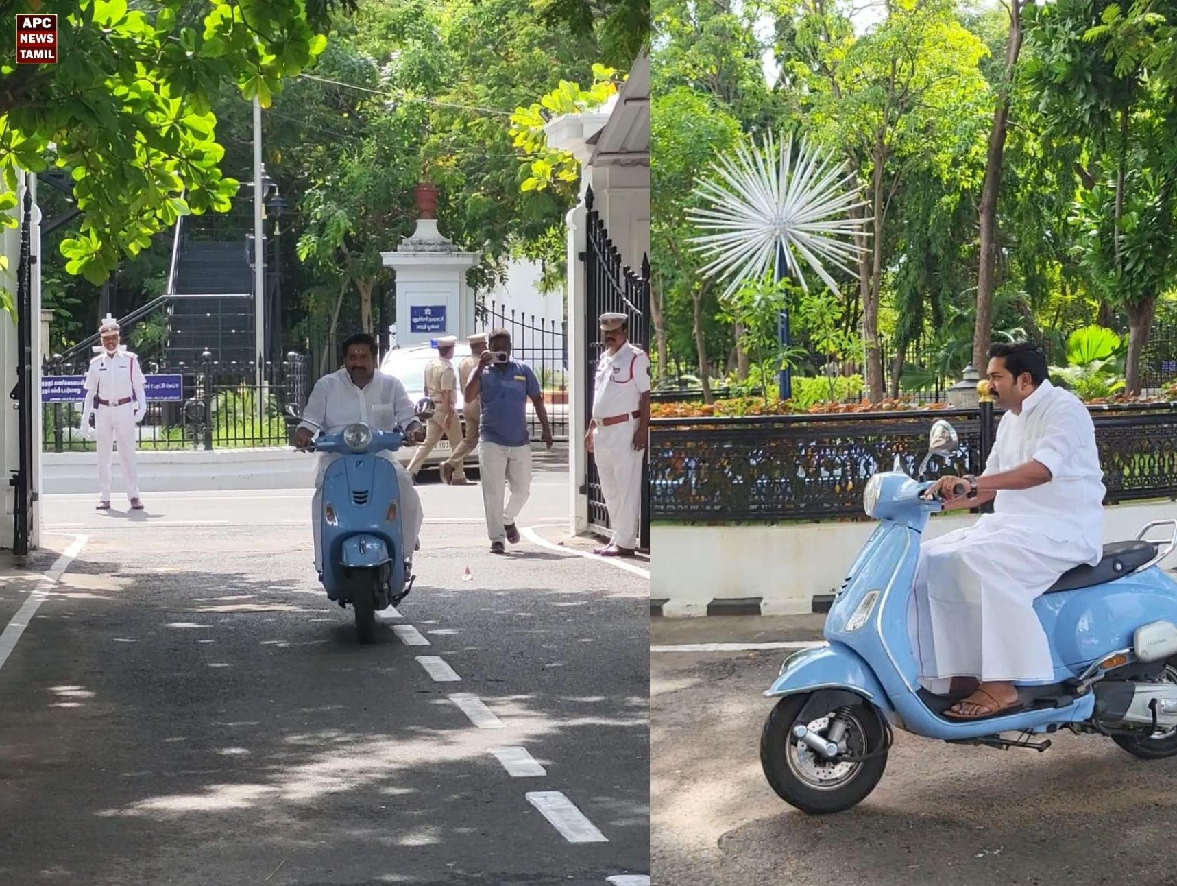 அரசு வாகனத்திற்கு ஓட்டுநர் இல்லை: இருசக்கர வாகனத்தில் சட்டப்பேரவைக்கு வந்த என்.ஆர்.காங்கிரஸ் எம்.எல்.ஏ. வையாபுரி மணிகண்டன்!