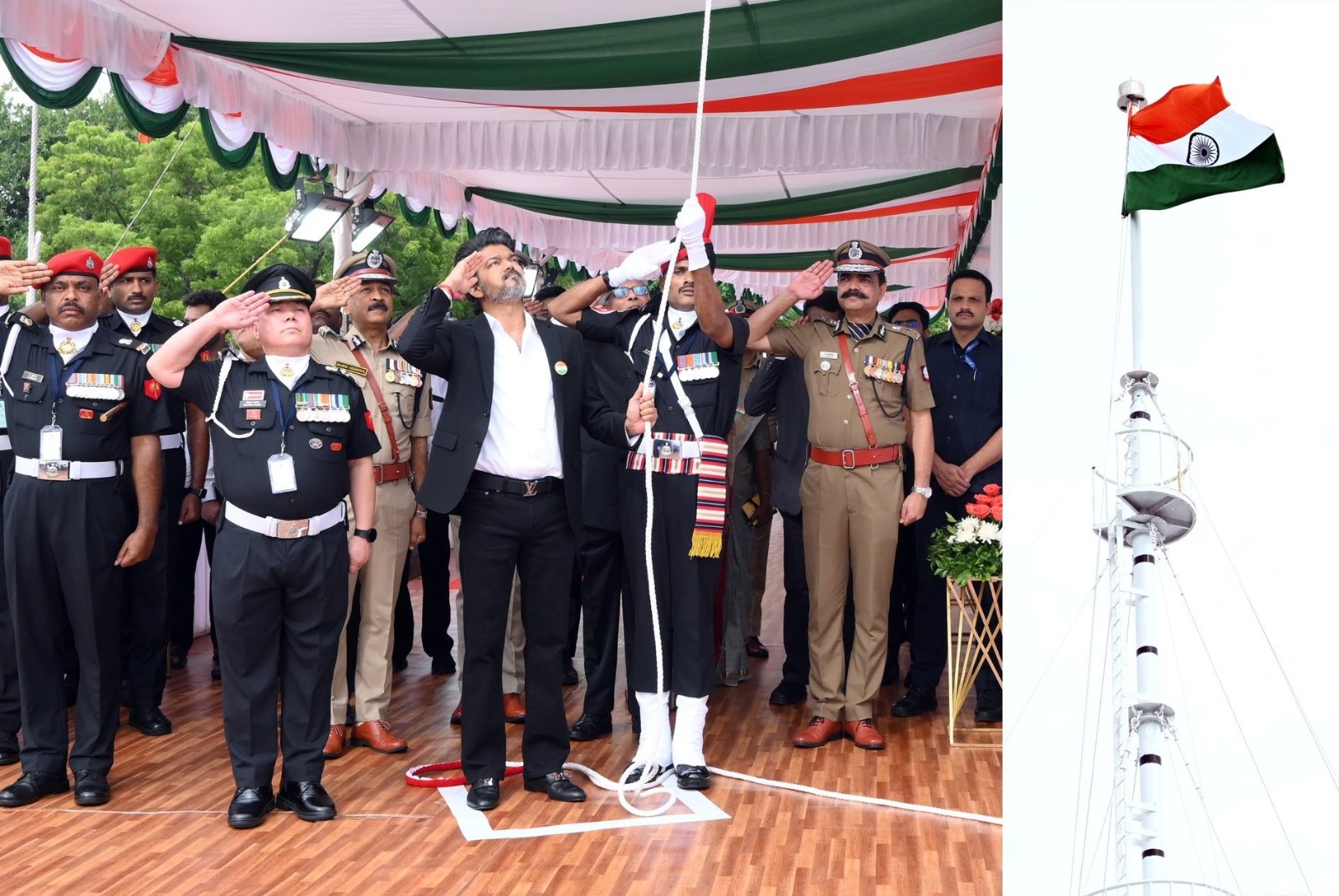 பெருவிழாவாகக் கோலாகலமாகக் கொண்டாடப்பட்ட இந்தியாவின் 80வது சுதந்திர தினம்: கோட்டை கொத்தளத்தில் தேசியக் கொடி ஏற்றி முதலமைச்சர் விஜய் மரியாதை!