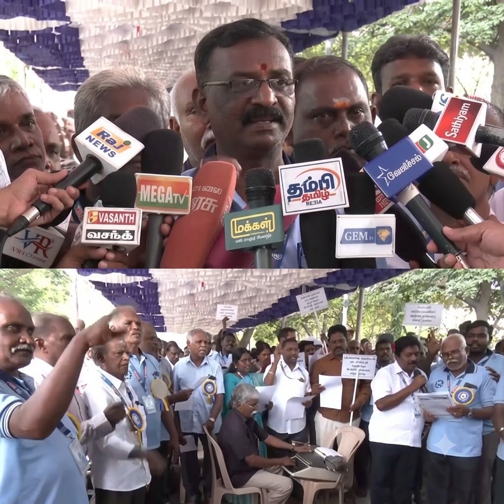 தமிழை தற்போது உள்ள Pattern-ல் தட்டச்சு செய்ய அனுமதிக்க வேண்டும்; Tamil 99 எழுத்துருவை திணித்தால் அரசு அலுவலகங்களில் ஒரு கோப்பு கூட நகராது– சென்னையில் போராட்டத்தில் ஈடுபட்ட தமிழ்நாடு தட்டச்சு பழுதுநீக்குவோர் சங்கத்தினர் பேட்டி