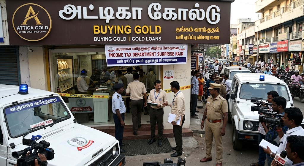 வரி ஏய்ப்பு புகார்: அட்டிகா கோல்டு நிறுவனத்தில் வருமான வரித்துறை அதிரடி சோதனை! சென்னையில் 2 இடங்கள் உட்பட தமிழ்நாடு முழுவதும் 30க்கும் மேற்பட்ட இடங்களில் ஐ.டி. அதிகாரிகள் தீவிரம்!