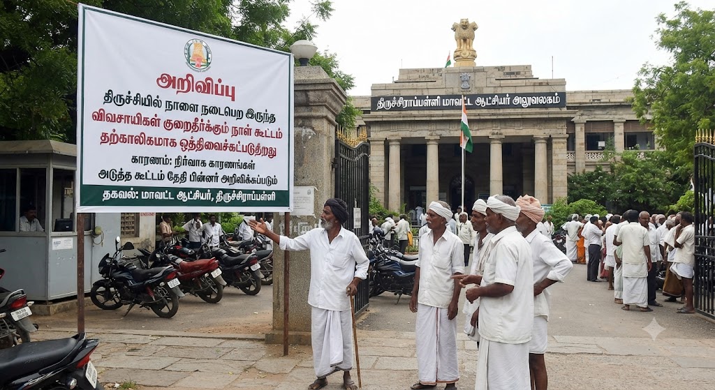 திருச்சியில் நாளை நடைபெற இருந்த விவசாயிகள் குறைதீர்க்கும் நாள் கூட்டம் தற்காலிகமாக ஒத்திவைப்பு!