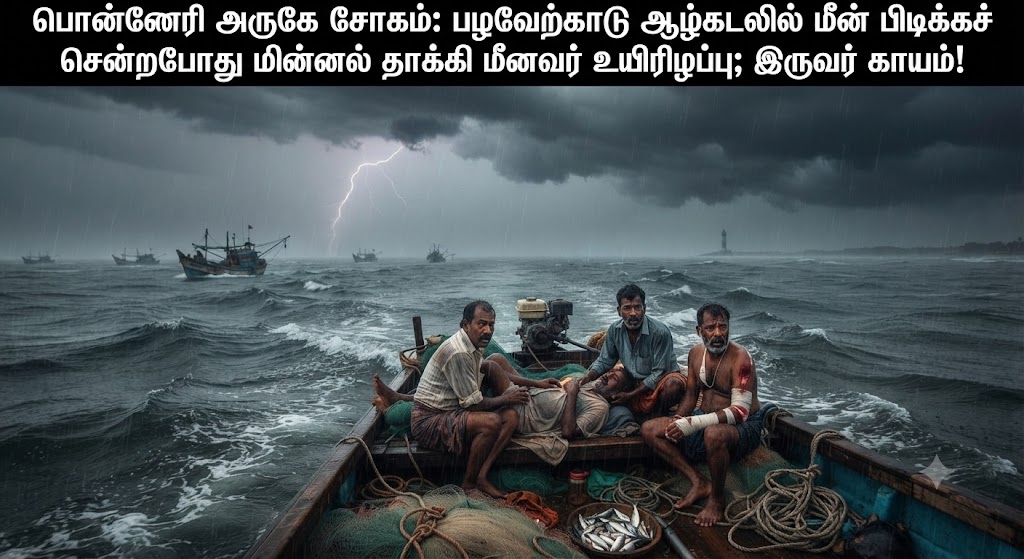 பொன்னேரி அருகே சோகம்: பழவேற்காடு ஆழ்கடலில் மீன் பிடிக்கச் சென்றபோது மின்னல் தாக்கி மீனவர் உயிரிழப்பு; இருவர் காயம்!