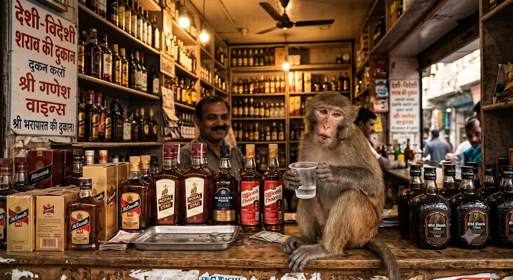 ஜார்க்கண்டில் அரங்கேறிய கலகலப்பு.. மதுபானக் கடைக்குள் புகுந்து சரக்கடித்துவிட்டு போதையில் படுத்த குரங்கு!